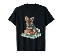 Watercolor German Shepherd Puppy on Books Dog Lover T-Shirt