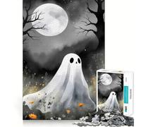 Watercolor Ghost in A Floral Field 1000 Piece Adult Puzzles Logic Puzzle Play Precision Cut Smooth Edges for Family Gatherings (50x75cm)