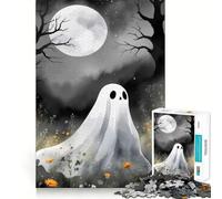 Watercolor Ghost in A Floral Field Jigsaw Puzzle 1000 Pieces Focus Building Toy Firm Fit Secure Assembly Holiday Indoor Entertainment Toy (38x52cm)