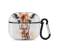 Watercolor Giraffe Bluetooth Earbuds Case Cover Full Body Shockproof Protection Hard Case Support Wireless Charging with Keychain Personalized Gift for AirPods 3