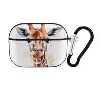Watercolor Giraffe Earbuds Organizer Shockproof Protective Airpods Pro Cover with Carabiner Clip Anti Fall Carrying Earphone Case Cover for Airpods Pro 2nd Generation Black