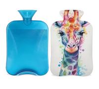 Watercolor Giraffe Hot Water Bottle with Cover, Colorful Animal Hot Water Bottle with Cover, 2L Hot Water Bag for Pain Relief, Neck and Shoulder, Hand Feet Warmer