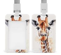 Watercolor Giraffe Id Badge Holder with Lanyard, Clear Vertical Card Protector Waterproof, Breakaway Safety Neck Strap, Heavy Duty Name Tag Holder for Nurse Teacher Officer Staff Women Men