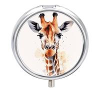 Watercolor Giraffe Metal Pill Organizer, 3 Compartment Waterproof Pill Case with Mirror for Purse Pocket Bag, Daily Medicine Vitamin Holder, Portable Travel Med Container(Round)