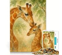 Watercolor Giraffe Mother And Baby Jigsaw Puzzle 1000 Pieces Mental Focus Game Precision Cut Smooth Edges Absorbing Activity for Quiet Nights (50x75cm)