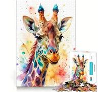 Watercolor Giraffe Portrait 1000 Pieces Puzzles for Teenagers Mind Boost Fun High Accuracy Cutting Craft Calming Mental Break Activity (38x26cm)