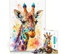 Watercolor Giraffe Portrait Jigsaw 1000 Piece Mind Skill Play Stable Fit No Shifting Parts Enjoyable Pastime for Long Weekends (50x75cm)
