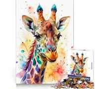 Watercolor Giraffe Portrait Puzzle for Adults 1000 Pieces Brain Capacity Tranquil Pastime Secure Lock Creative Gift (38x26cm)