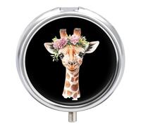 Watercolor Giraffe with Flowers Mini Pill Box Portable Vitamins Organizer 3 Compartment Pills Case for Pocket Purse
