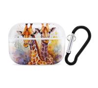 Watercolor Giraffes AirPods Pro Case Cover with Keychain Ring PC Hard Shell Protective Case for AirPods Pro 2nd for Women Men Generation Easy Open Full Drop Protection Cover White-Style