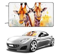Watercolor Giraffes Car Windshield Sun Shade Keep Car Interior Cool 55"x30" Folding Front Window Sun Shade, Heat Shield for SUV, Truck, Blocks UV