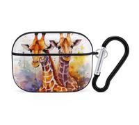 Watercolor Giraffes for Airpod Pro Case Cover Hard Shell Full Drop Protection Cover with Keychain Compatible with AirPod Pro 2nd/1st Generation, Front LED Visible,Black
