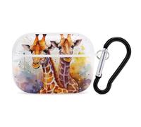 Watercolor Giraffes for Airpod Pro Case Cover Hard Shell Full Drop Protection Cover with Keychain Compatible with AirPod Pro 2nd/1st Generation, Front LED Visible,White