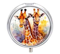 Watercolor Giraffes Pill Box Round Portable Small Pill Case Waterproof Travel Pill Box Organizer for Pocket Purse and Daily Convenience