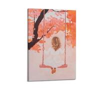 Watercolor Girl On An Autumn Tree SwingCover Poster Art Canvas Gift for Friends Or for Your Own Use Bedroom Living Room Decoration AestheticFrame-style 12x18inch(30x45cm)