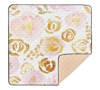 Watercolor Glitter Pink Golden Flowers Large Sturdy Baby Gym & Activity Mat for Floor Comfortable Kicking Mat for Babies Infants Toddlers, 50'' x 50''