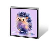 Watercolor Glowing Hedgehog Badge Pin Brooch Square Shape Button Aluminum Decor for Backpacks Hats 0.7 Inch