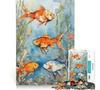 Watercolor Goldfish Jigsaw 1000 Pieces Memory Skill Fun Smooth Edge Perfect Interlock Fun-filled Way to Fill Empty Hours (38x26cm)