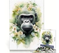 Watercolor Gorilla Jigsaw 1000 Pieces for Adults Focus Ability Time Well Spent Interlock Well Xmas Surprise (38x26cm)