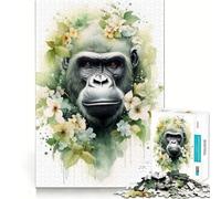 Watercolor Gorilla Jigsaw 1000 Pieces Memory Skill Fun Smooth Edge Perfect Interlock Fun-filled Way to Fill Empty Hours (38x26cm)