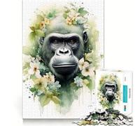 Watercolor Gorilla Jigsaw for Teenagers 1000 Pieces Mind Boost Fun Clean Cut Sturdy Components Heartwarming Gathering Activity (38x52cm)