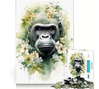 Watercolor Gorilla Jigsaw Puzzle 1000 Pieces Cognitive Fun Play High Precision Die Cut Unique Gift for Stress Relief (50x75cm)