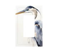 Watercolor Great Blue Heron Light Switch Wall Plate Faceplate Cover Single Rocker 1 Gang Decorator Outlet Receptacle Covers for Home Kitchen Room Bathroom Decor