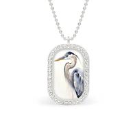 Watercolor Great Blue Heron Rectangle Pendant Necklace Silver Women Jewelry Alloy Keychain Tag Jewelry