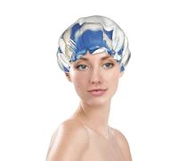 Watercolor Great White Shark Print Shower Cap, Waterproof Reusable Bath Caps For Women Hair, Double Layers Elastic Shower Hat Hair Protection