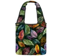 Watercolor Green and Red Tropical Leaves and Flowers Canvas Tote Bag, Medium Book Tote Reusable Cloth Bag for Women Teachers Nurse
