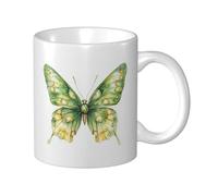 Watercolor Green and Yellow Butterfly Ceramic Cup, Elegant Coffee Mug Tee Drinkware Water Cup for Home Office 11oz