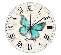 Watercolor Green Butterfly Clock Become A Butterfly Numeral Clock Non-Ticking Battery Operated 10 inch Shabby Chic Farmhouse Wood Wall Clocks Decorative For Kitchen Living Room Bedroom Patio Home