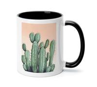 Watercolor Green Cactus Ceramic Coffee Mug with Handle 11 Ounces, Porcelain Mug Coffee Cup Tea Mug Water Cup Ideal for Coffee,Tea,Latte,Cappuccino,Microwave & Dishwasher Safe Unique Gift Cup