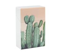 Watercolor Green Cactus Cigarette Case, Plastic Waterproof Shockproof, Airtight Push Open Cigarette Box, Capacity King Size Cigarette Holder, Portable Cigarette Container for Outdoor Travel Camping Of