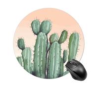 Watercolor Green Cactus Round Mouse Pad, Non-Slip Rubber Base Waterproof Washable, Computer Mouse Mat for Office Gaming Studying, Premium-Textured Durable Portable Circle Mousepad for Desktop PC Noteb
