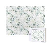 Watercolor Green Floral Leaf Eucalyptus Round Leaves Succulent,500 Pieces Wooden Jigsaw Family Game Jigsaw Puzzles for Adults Teens Home Decor