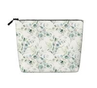Watercolor Green Floral Leaf Eucalyptus Round Leaves Succulent, Cosmetic Bag Imitation Linen Makeup Bag Portable Travel Toiletry Bag