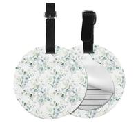 Watercolor Green Floral Leaf Eucalyptus Round Leaves Succulent,Luggage Tags Pu Leather Name Tag Travel Suitcase Identifier ID Tags Durable Baggage Label 2 pcs