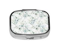Watercolor Green Floral Leaf Eucalyptus Round Leaves Succulent,Meta Pill Box 2 Compartment Medicine Case,Portable Organizer,Rectangle Meta Portable Organizer Pill Box 2153 Compartment Medicine Case