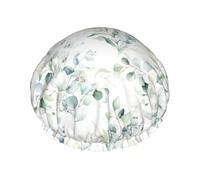Watercolor Green Floral Leaf Eucalyptus Round Leaves Succulent,Shower Cap Nightcap Double Layer Waterproof Elastic Bath Cap Reusable Hair Cap