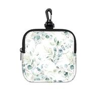 Watercolor Green Floral Leaf Eucalyptus Round Leaves Succulent, Square Zipper Storage Bag, Neoprene Coin Purse, Small Wallets, Change Pouch, Change Purse