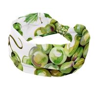 Watercolor Green Grapes Grape Bones and Leaves Sports Headbands for Women, Elastic Sports Hair Bands Nurse Wide Turban for Workouts Yoga Gym Tennis