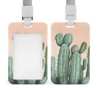 Watercolor Green Id Badge Holder with Lanyard, Clear Vertical Card Protector Waterproof, Breakaway Safety Neck Strap, Heavy Duty Name Tag Holder for Nurse Teacher Officer Staff Women Men