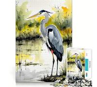 Watercolor Grey Heron Jigsaw for Teenagers 1000 Pieces Mental Improve Play Uniform Size Precise Pieces Family Fun Night Activity (38x26cm)