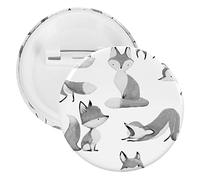 Watercolor Grey White Foxes Doing Different Actions on White 5 PCs Round Tinplate Badge, Badge Lapel Tie Pin, Lightweight Button Badge for Women Men Office Worker Teacher Student Decor
