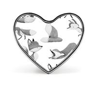 Watercolor Grey White Foxes Doing Different Actions on White Heart Badge Smooth Surface Lapel Tie Pin, Lightweight Badge for Women Men Office Worker Nurse Teacher Student Shirts Backpack