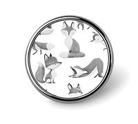 Watercolor Grey White Foxes Doing Different Actions on White Round Badge Smooth Surface Lapel Tie Pin, Lightweight Badge for Women Men Office Worker Nurse Teacher Student Shirts Backpack