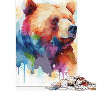 Watercolor Grizzly Bear Puzzles 500 Pieces Wooden Puzzles Puzzle Jigsaws for Adults for Adults& Teens Age 12 Years Up 500pcs (52x38cm)