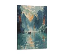 Watercolor Ha Long Bay Painting, Vietnam Sunset Art Hanoi Poster 12x18inch(30x45cm)