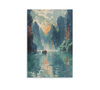 Watercolor Ha Long Bay Painting, Vietnam Sunset Art Hanoi Poster 20x30inch(50x75cm)